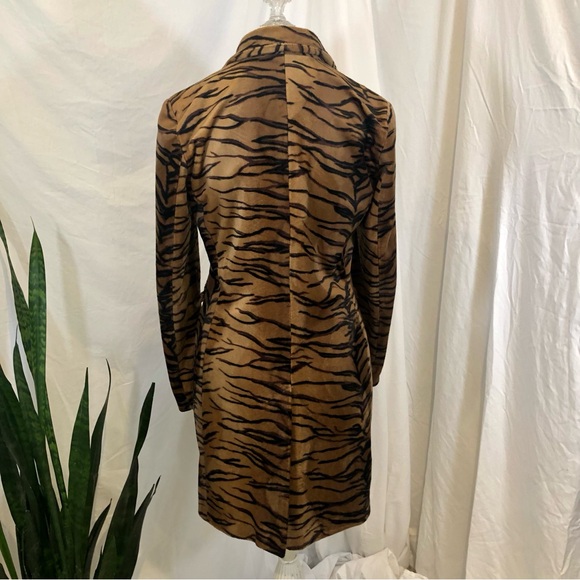 Vintage Y2K Stone Ridge Faux Fur Velvet Tiger Print Button Front Long Coat - Picture 6 of 16